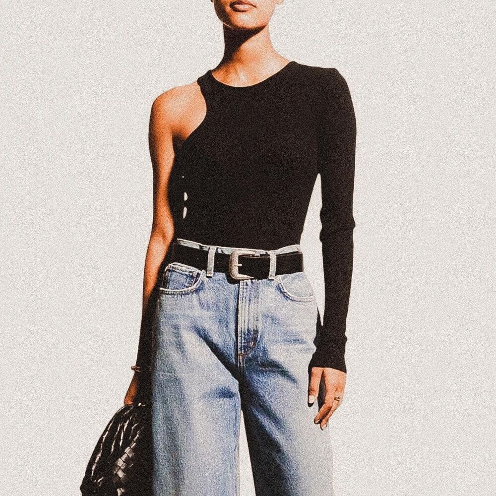 Agolde Black One Shoulder Bodysuit M | Ribbed Cut-Out Baddie Energy
